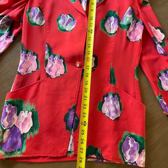 UNGARO PARELLELE PARIS Rose Red Tulip Floral Print Unstructured Blazer, Size 4 - Picture 4 of 11